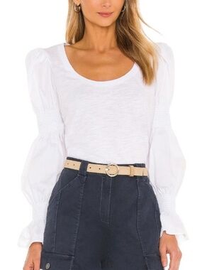 Cinq A Sept Libby Long Puff Sleeve Cotton Top in White - Size L